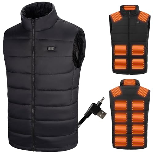 Rescien Beheizte Weste Herren Damen mit 15 Heizzonen Heizweste & 3 Temperaturstufen, 2025 Neu 5V/7.4V-kompatibel, USB Elektrische Heizweste, Beheizbare Jacke, Unisex Wärmende Wärmeweste Heizjacke (L)
