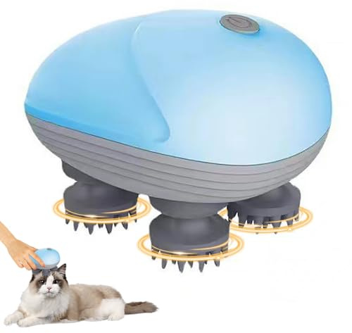PLLYPE kopfmassagegerät elektrisch mit 4 Knetköpfen, IPX7 Wasserdicht Katzen Massagegerät, Tragbar Haustier Massagegerät, Kopfhaut-Massagegerät für Ganzkörpermassage Haarwachstum