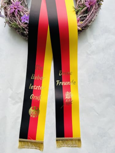 SuperSatin Nationalband Deutschland Trauerschleife mit Text personalisiert, Grabsgesteckband Bedruckt nach Wunschtext, Urnen- Grabstrausschleife, Kranzschleife (100mm Breite)