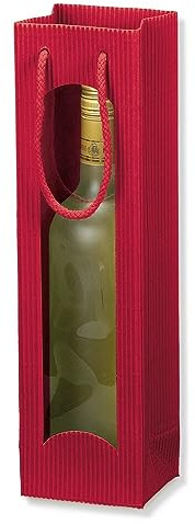 1er Flaschentasche, Geschenktasche, Weintasche, 10 + 8,5 x 36 cm, Rot, 20 Stück