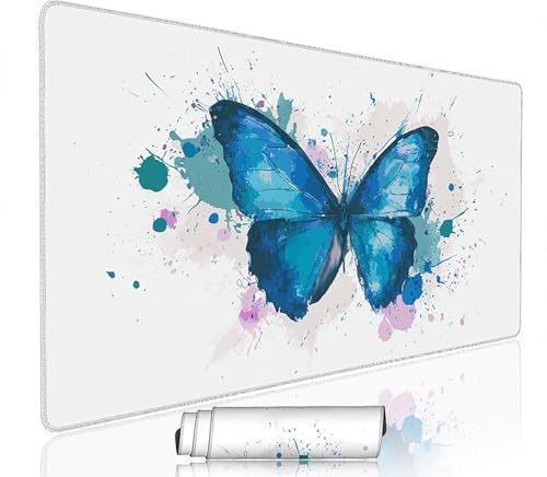 Tapis de Souris Blanc sous Main Bureau Tapis de Souris Gaming XXL 1400x600x3mm Mouse Pad Caoutchouc Papillon Grand sous Main Gamer Accessoires PC Imperméable, pour Clavier Ordinateur Portable w-8052
