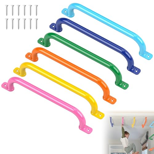 SUNSHINE FARMRE 17.3 Playground Handles Indoor Monkey Poles | Metal Grab Bars for Tree House (6 Colors, 6 Pack)