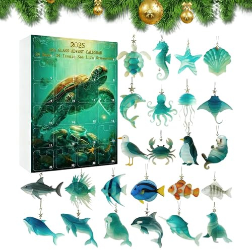 Calendrier de l de Noël,24 Jours Décorations De Noël 2D | Charme De Sac Décoratif Mignon Thème Mer - Pour Fêtes De Vacances Et Anniversaires Mur Entrée Table Salon Chambre Fenêtre Porte Voiture