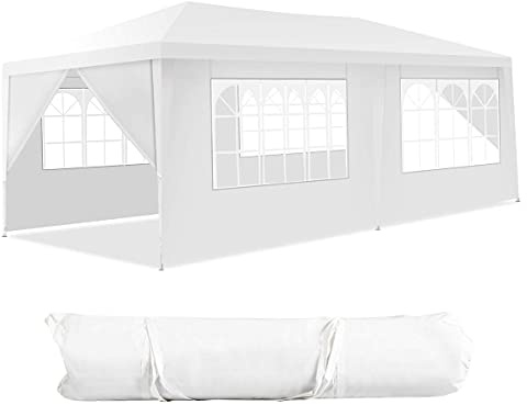 KOMFOTTEU 3 x 6 m Carpa de Jardín Exterior, Cenador Portátil con 6 Paredes Laterales Extraíbles, Pabellón con Bolsa de Transporte, para Fiestas, Cerveza, Bodas, Blanco (3 x 6 m, 6 Paredes)