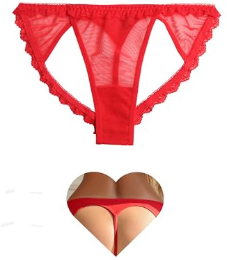 comeondear 'Heart' Hollow out Thongs for Women, Sexy Lace G String Sheer Mesh Knickers with Cotton Gusset, Romantic Low Rise Micro Panties for Date Night, UK Plus Size 10-18