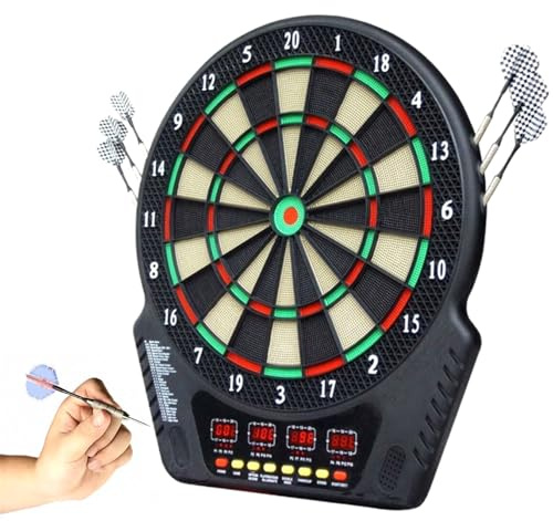 Tablero electrónico de dardos con 6 dardos, 27 modos de juego, 4 pantallas de puntuación LCD, indicaciones de voz en inglés, soporta hasta 16 jugadores