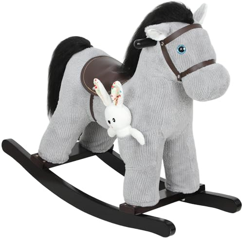 AIYAPLAY Schaukelpferd für Kinder mit Soundeffekt, Babyschaukelspielzeug aus Plüsch, Puppe und Griff, Geschenk für Mädchen und Jungen 2-5 Jahre, Grau