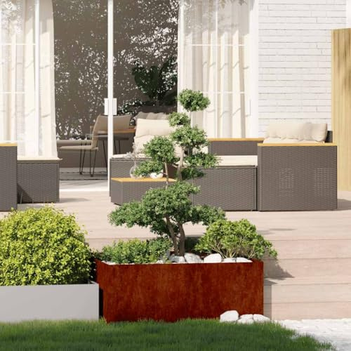 ACAGALA Fioriera in Metallo 100x100x40 cm, Quadrata da Giardino ad Aiuola Aperta, Vaso da Fiori in Acciaio Corten, Vaso per Piante, Vaso da Giardino, Marrone