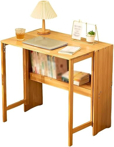 Mesa plegable con estantería, escritorio moderno para laptop y superficie de escritura, estación de trabajo compacta para dormitorios, salas de estudio y oficinas