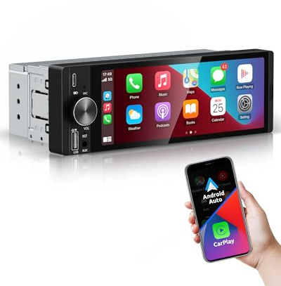 ESSGOO 6.36 Zoll 1 DIN Autoradio mit Wireless Carplay und Android Auto, HD IPS Bildschirm Auto Display Bluetooth Radio mit Rückfahrkamera Mirror Voice Control Mirror Link FM