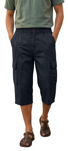 Short Cargo Homme Sport Taille Élastique Shorts Coupe Droite Confortables Pantacourt Extensible Été avec Multi-Poche Pantalons Court Randonnée Fonctionnelles Pantalon Jogging Classique