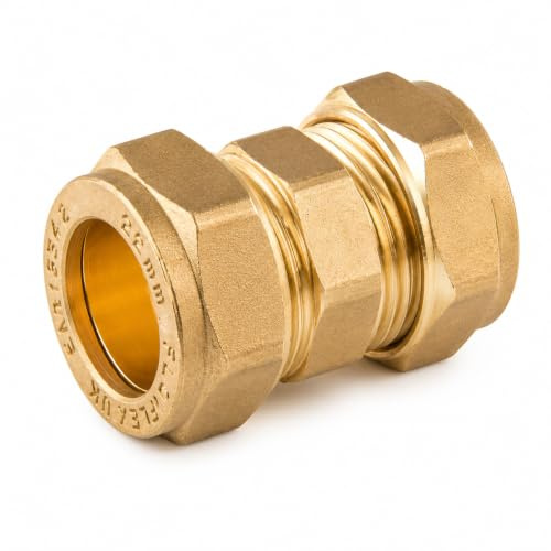 MEP Stock 8mm Brass Compression Straight Coupling WRAS Approved Plumbing Pipe Fitting with Pre-Loaded Olive for Hot & Cold Water Systems - Pack of 10