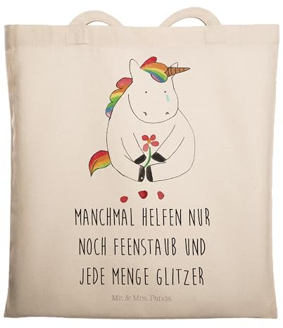 Mr. & Mrs. Panda Laptoptasche Einhorn Traurig - Geschenk, Glitzer, Tote Bag, Shopper, Schultasche, Strandtasche, Shopping Tasche, Liebe, Freunde, Trauer, Unicorn, Blume