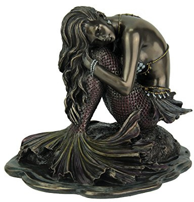 Veronese Design Zeckos Siren Solitude Statue Meerjungfrau sitzt auf Felsen, Bronze-Finish