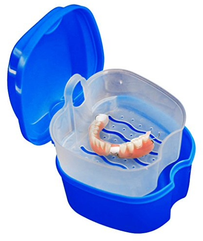 Ularma Prothèse Dentaire Salle de Bain Boîte de Cas Soins Dentaires Faux Dents Stockage Boîte de avec Suspendu Net Conteneur (Bleu foncé)
