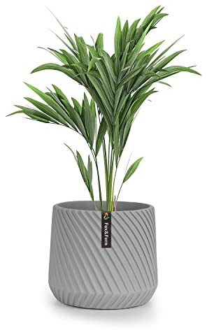 Fox&Fern Übertopf S 3D Riffelung - Blumentopf 18cm, Wasserabfluss - 21cm Durchmesser - Moderne Pflanzentöpfe - Grau