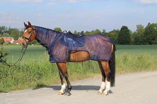 Euroriding Fliegenausreitdecke mit Halsteil Navy Ausreitdecke mit Fransen XL (155cm)