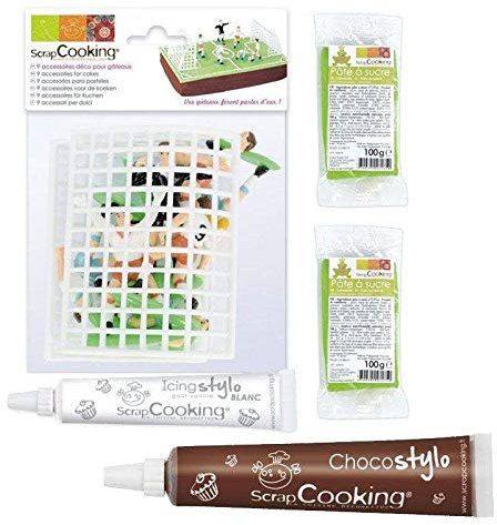 Coffret décor et pâte à sucre pour gâteau Terrain de football + 1 Stylo chocolat
