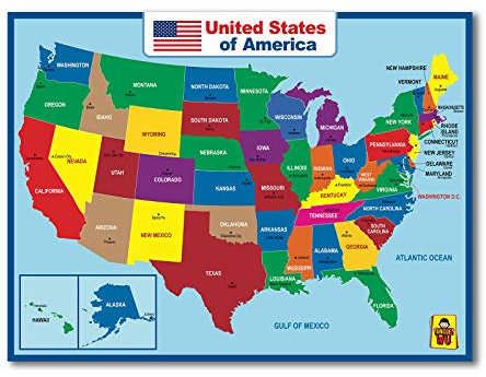 UNCLE WU United State Map Laminated Poster -Double Side Educational Poster For Kids/Adults -18 x 24 inch Waterproof Map For Home Classroom