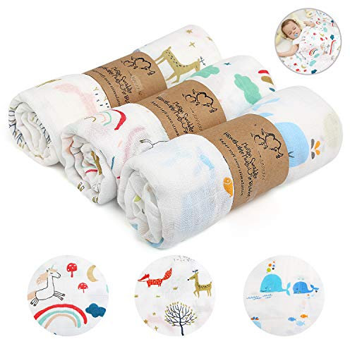 Ballery Soft Large Swaddle Blankets - 3 Pack Cotton Muslin Squares, 120cm x120cm for Baby Boys & Girls