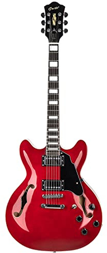 Grote Full Scale Electric Guitar Semi-Hollow Body Guitar Stainless Steel Frets(Red)