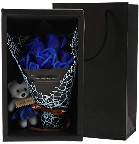 NUOBESTY Flor Preservada con Caja Oso de Peluche Ramos de Flores Artificiales Regalo Ramo de Boda Toque Real Arreglos de Flores Centros de Mesa para Boda DIY Fiesta del Día de San Valentín