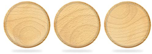 Juego de 3 platos de madera redondos, 20,3 cm, fácil de limpiar y ligeros para platos, aperitivos, postres, platos de madera de acacia hechos a mano