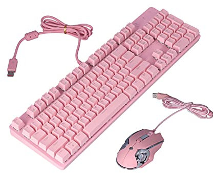 Dpofirs Mechanische Gaming-Tastatur RGB LED Regenbogen-Hintergrundbeleuchtung Kabelgebundene Tastatur, 104 Tasten 22 Lichteffekte Hohe Empfindlichkeit Rosa Gaming-Tastatur für Gamer PC