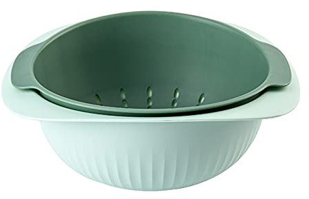 Passoire pour cuisine, cuvette de passoire de lavage avec poignées, bassin de vidange et panier de pâtes aux fruits et légumes, grande capacité Vert