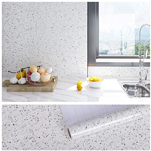 VEELIKE Papel Pintado Imitacion Piedra Blanco Papel Pared Granito 40cm x 900cm Papel Adhesivo para Encimera Cocina Lavable Papel Autoadhesivo Pared Efecto Piedra Papel Tapiz Baño Vinilo Pared Decor