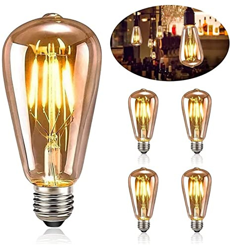 BJZlamp ST64 LED 12W Gold Filament Ampoule E27 Lumière 110V 220V Vintage Edison Lampe Retro Gold Verre APPARENCE Non dimmable (5PCS)