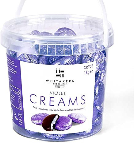 Whitakers Chocolates Dark Chocolate Creams - Lilac Foiled Fondant Cremes Plastic Tub (Violet, 1kg)