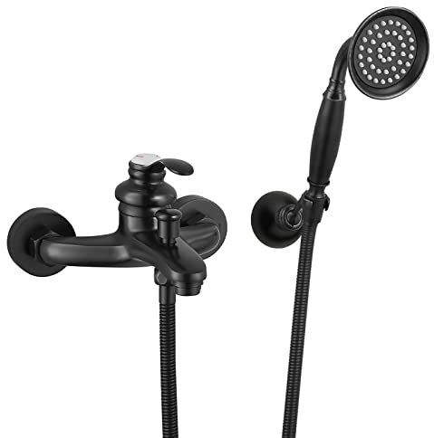 Aolemi Matte Schwarz Massiv Messing Wandhalterung Badewanne Wasserhahn mit Keramik Handheld Sprayer Badezimmer Badewanne Filler Mischbatterie Zwei Funktionen Einhandgriff