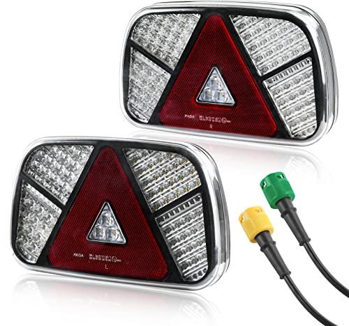 AOHEWEI Trailer Rücklichter Kit 12V/24V wasserdicht Blinker/Bremse/Rücklicht/Rückwärts/Nebel/Reflektorlicht mit 2 Stück 30cm langem 6 adrigem Kabel für LKW Wohnwagen LKW Van Traktor