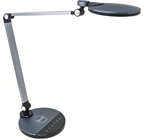 FeinTech LTL00620 LED Schreibtischlampe Ladefunktion kabellos induktives Laden Wireless Charging, Silbergrau