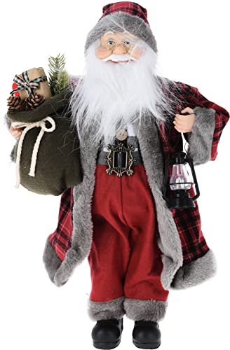 URBNLIVING Weihnachtsmann stehender Weihnachtsbaumschmuck, festliche Dekofigur, Ornament (kariert, groß)