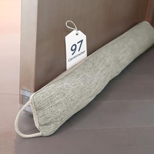 CUQOO Draft Excluder for Doors - 97x10cm Cream, Soundproof & Windproof Insulation, Blocks Drafts, Noise, Dust, Light & Bugs, Premium Durable Draught Excluder for Doors