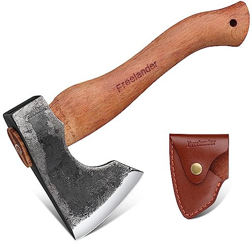 Freelander Axt-Survival Beil Handgeschmiedet, Handbeil 28CM Axt Holz Spalten mit Schwarzer Walnuss-Griff, Wikinger mit Scheide, Outdoor Bushcraft, Klein, für Camping, Wandern