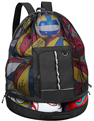 GOBUROS Extra Large Mesh Soccer Ball Bag, Basketball Backpack with Shoulder Straps and Front Pocket for Basketball, Soccer, Football, Volleyball, Rugby and Beach Sports