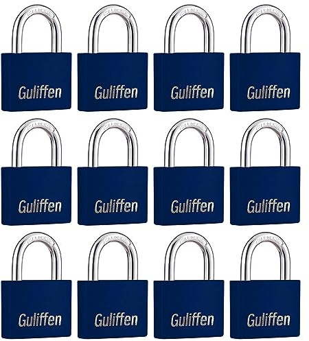Guliffen Aluminum Padlocks, 12 Pack Blue Keyed Alike, Keyed Padlocks, Securey Style, PVC Casing, Indoor and Outdoor Use