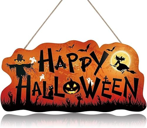 CHDITB Happy Halloween Gruseliger Kürbis Willkommenskranz Schild für Halloween Hexe Herbst Haustür Dekor Holz Hängeschild Outdoor Dekorationen Foto Requisite