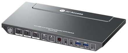 AV Access KVM Switch Dock 3 Computers 2 Monitors, 4K HDMI KVM Switch Dual Monitor, Type-C 65W Charging for Laptop, Ethernet, EDID, Hotkey Switch, USB-C MST Dual 4K@60Hz, 1080P@240Hz, 2K@144Hz, USB 3.0
