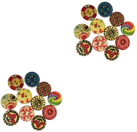 DIYEAH 200stücke Vintage Holzknöpfe Design Bunte Muster Für Nähprojekte Basteln Und Scrapbooking Vielseitige Holzknöpfe Für Kreative Diy-ideen