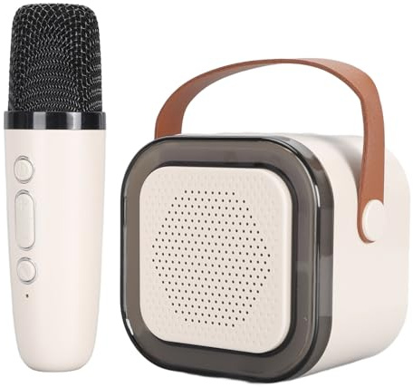 VBESTLIFE Macchina Karaoke Portatile per Bambini Adulti, Piccolo Altoparlante Bluetooth con Microfono Wireless, con Luce Dinamica a LED, Regali di Compleanno (WHITE)
