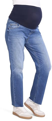 Motherhood Maternity Women's Stretch Secret Fit Over The Belly Straight Leg Pregnancy Jeans, Medium Wash, X-Large