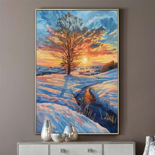 Diamond Painting Winter 90x120 cm, Landschaft Diamant Painting Bilder, Malen Nach Zahlen Erwachsene Kinder, DIY Diamond Art Painting Kits, Full Drill Mosaic Malerei Stickerei Set, Home Wand Dekor S327