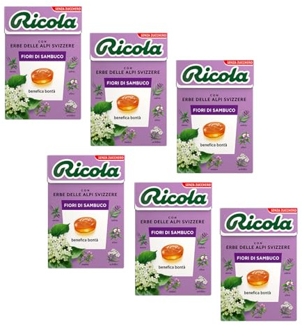 Ricola® | Caramelos de flor de saúco | Caramelos de Hierbas Suizas Sin Azúcar - 6 Cajas (300 Gr)