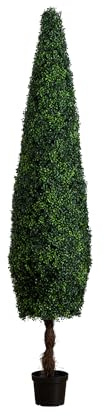 Nearly Natural 8-FT Artificial Boxwood Topiary Tree for Indoor/Outdoor Decoration, Faux Boxwood Tower Topiary Cone Shaped Plant Decorating Hedge, UV Resistant with Black Nursery Pot