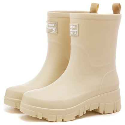 AONEGOLD Stivali Pioggia Donna Media Altezza con Suola Antiscivolo Boots Comode Moda Pioggia per Esterni Giardinaggio Gomma(Beige，41 EU)