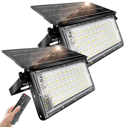 CREATESTAR Solarstrahler für Außen 50W 2er, Superhelle Solarlampen für Außen mit Fernbedienung Dimmbar, IP65 Wasserdichte Solarleuchte für Garten Innenhöfe Garage